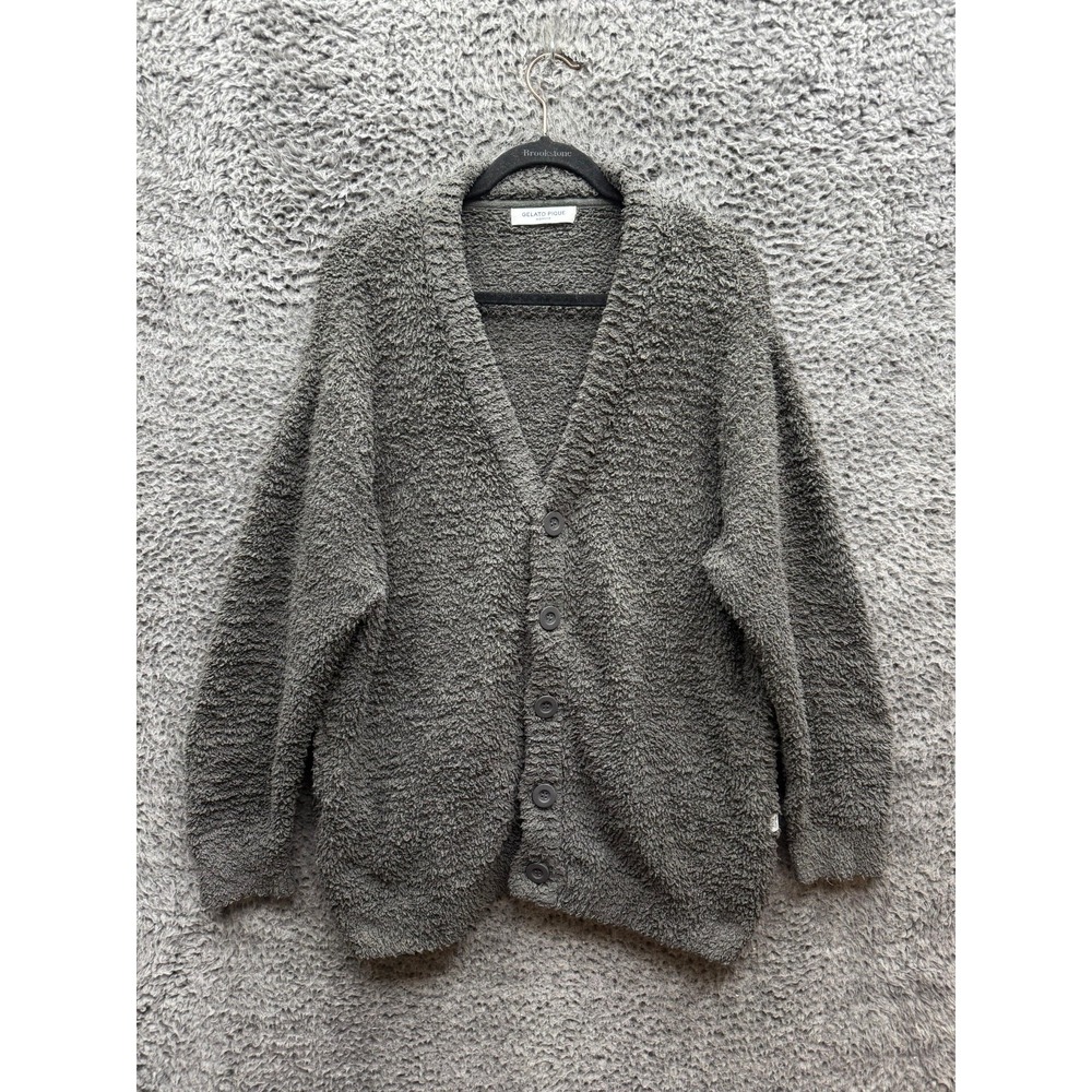 Gelato Pique Homme Textured Fleece V-Neck Cardigan Sweater Dark Gray Mens Size M